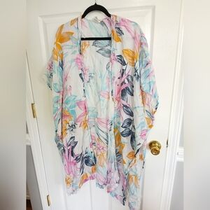 C&C California Floral Linen Kimono Swimsuit Cover Beach Cruise Resort Pool